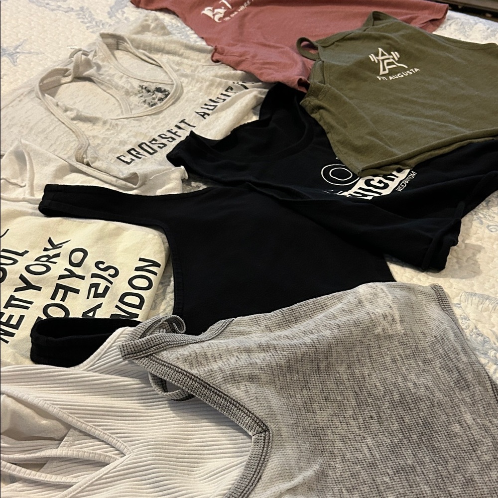 Assorted Workout Tops in Neutral and Earth Tones